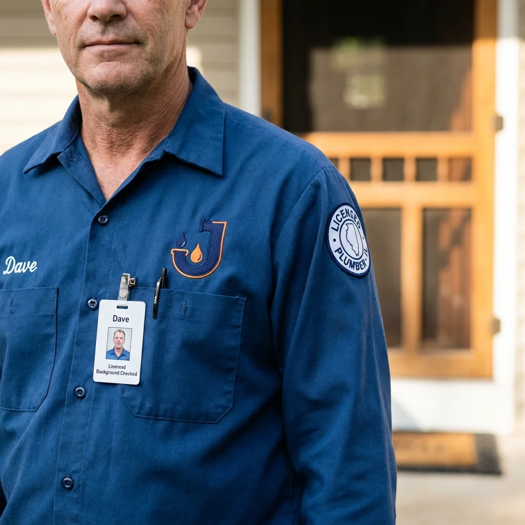 Licensed plumber showing ID badge in Worden, IL