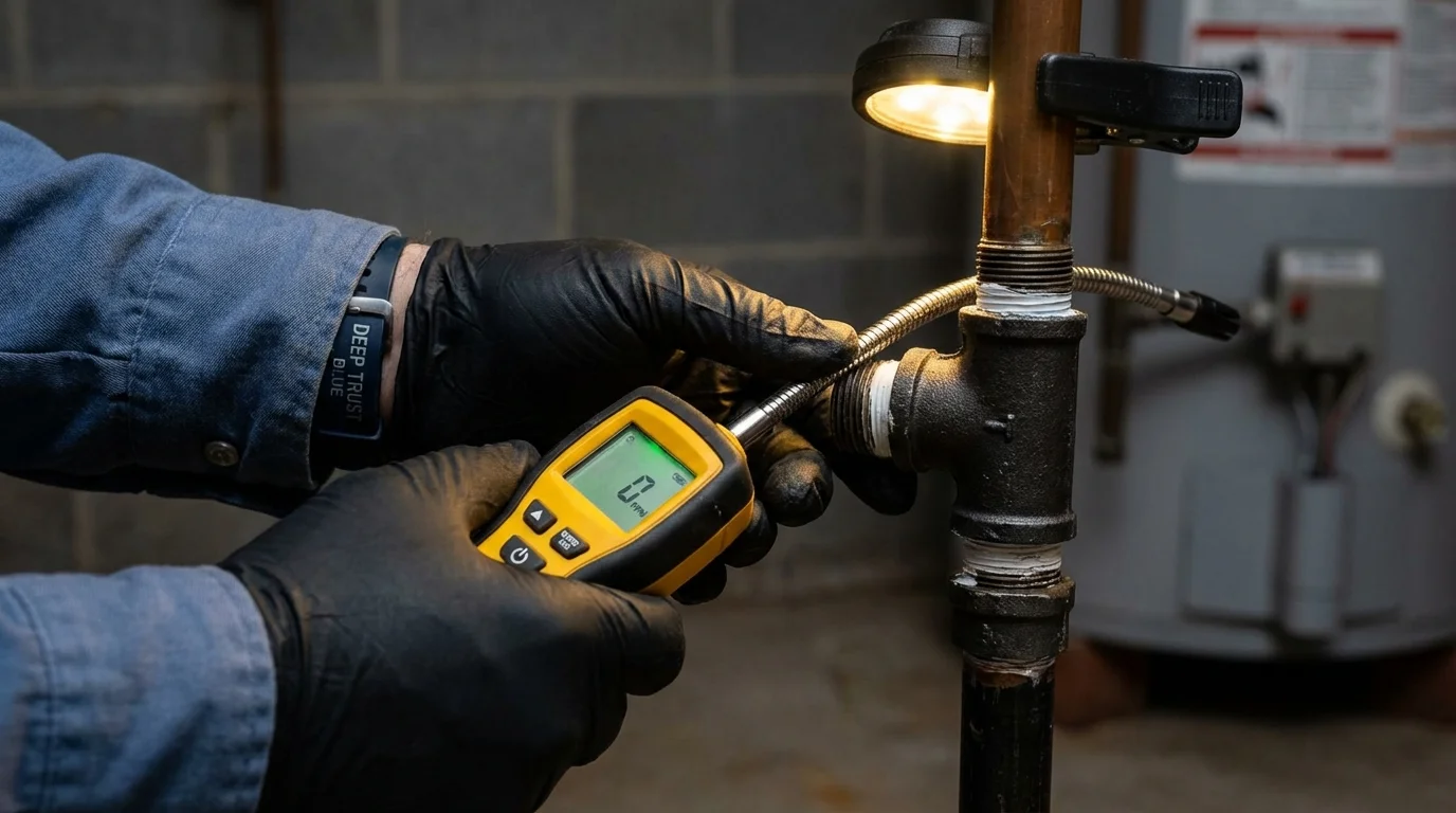 Gas leak detection with electronic sniffer by Johns Plumbing LLC in Worden