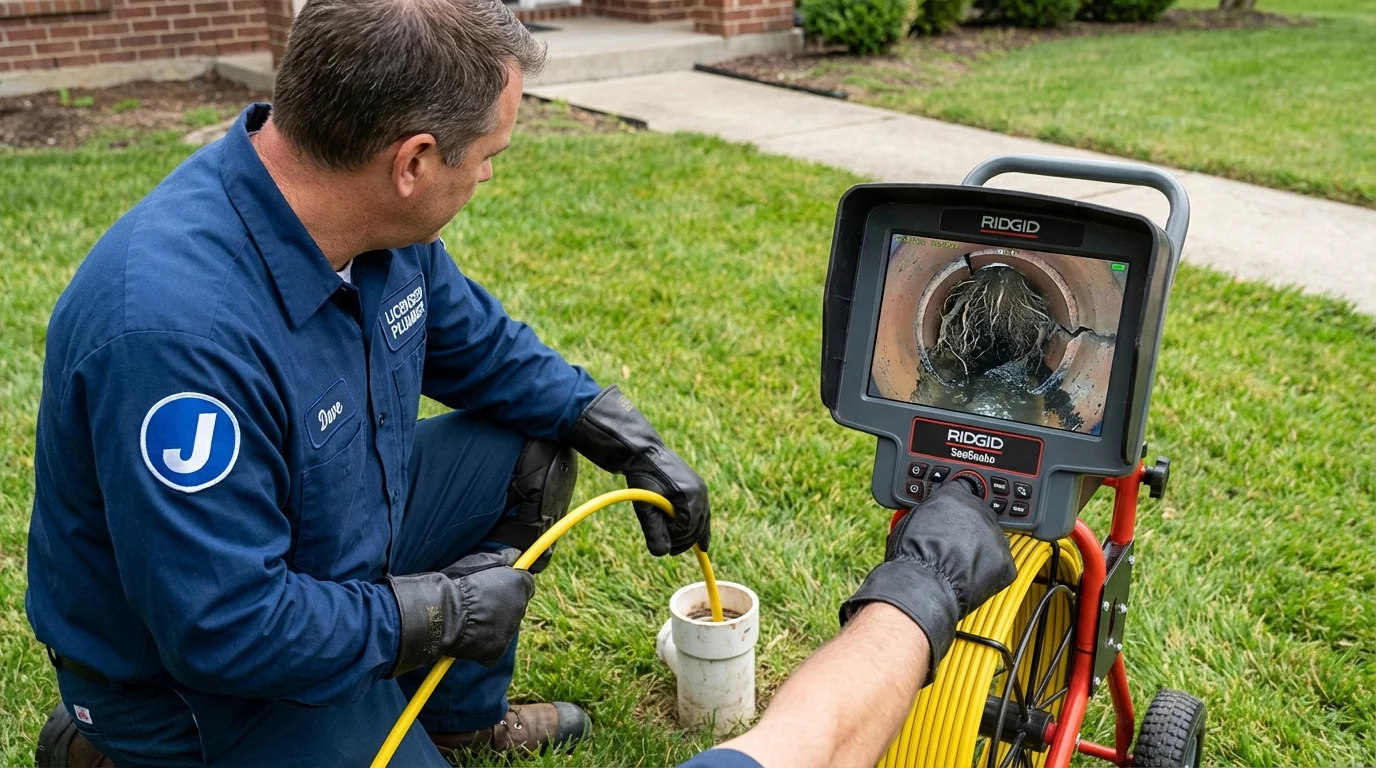 Sewer camera inspection being performed by Johns Plumbing LLC in Worden